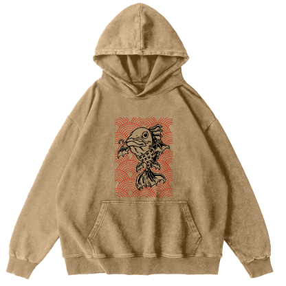 Japanese Carp Pattern Vintage Distressed Hoodie-Zazasy