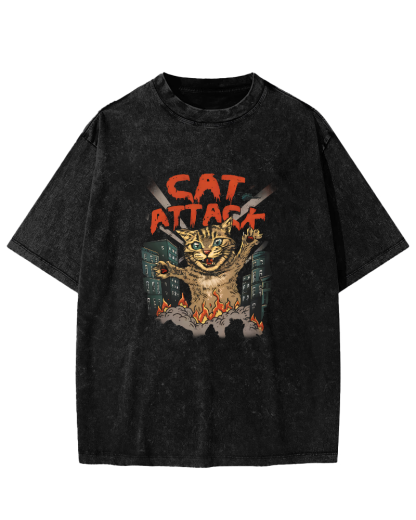 Japanese Cat Pattern Vintage Distressed T-shirt-Zazasy