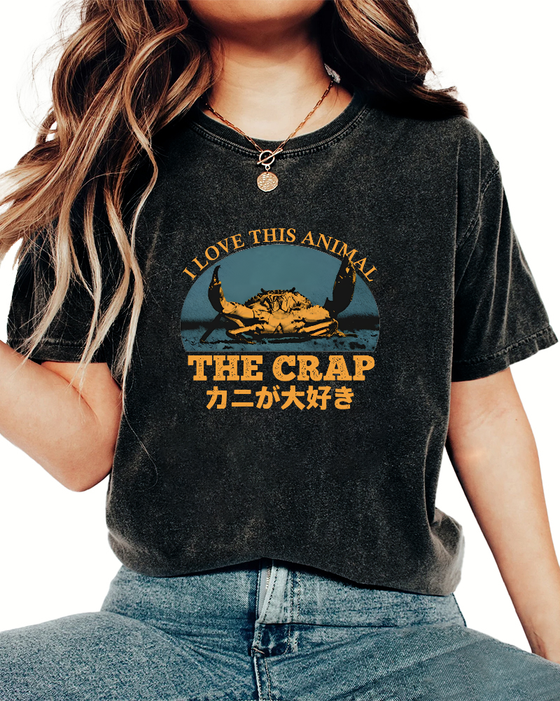 Retro Crab Pattern Vintage Distressed T-shirt-Zazasy
