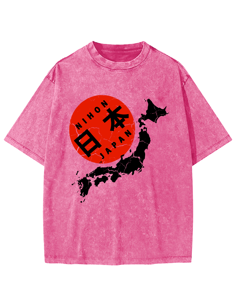 Map of The Japanese Empire Vintage Washed T-shirt-Zazasy