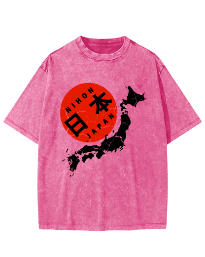 Map of The Japanese Empire Vintage Washed T-shirt-Zazasy