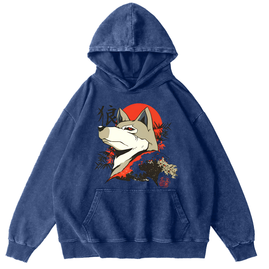 Lone Wolf Japanese Style Vintage Distressed Hoodie-Zazasy