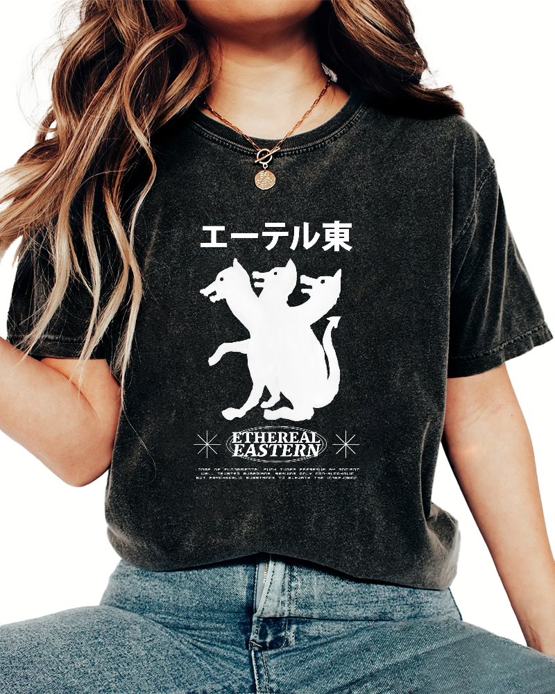 Japanese Puppy Pattern Vintage Distressed T-shirt-Zazasy