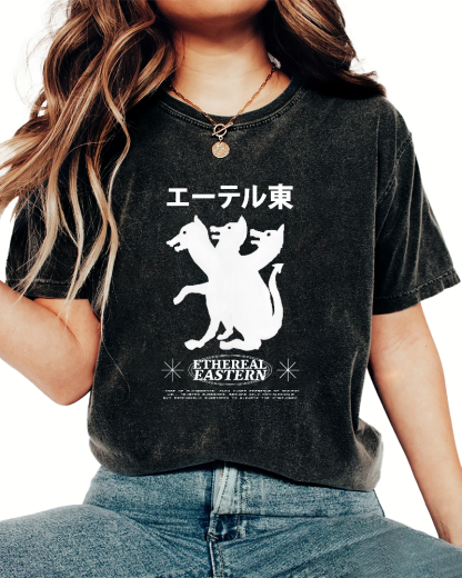 Japanese Puppy Pattern Vintage Distressed T-shirt-Zazasy
