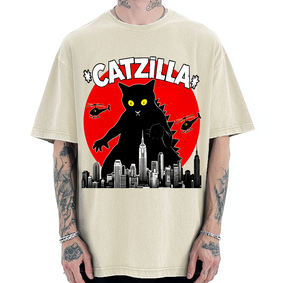Black CatZilla Vintage Washed T-shirt