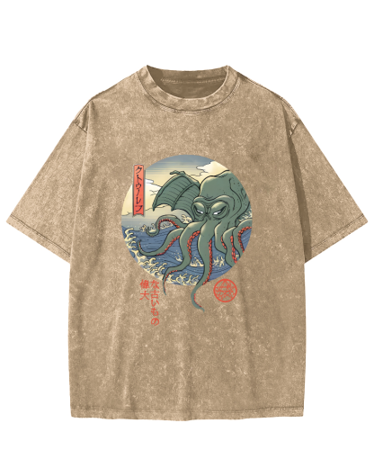 Giant Octopus Vintage Washed T-shirt-Zazasy