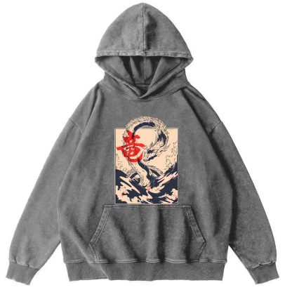 Kobe Water Dragon Japanese Style Vintage Distressed Hoodie-Zazasy