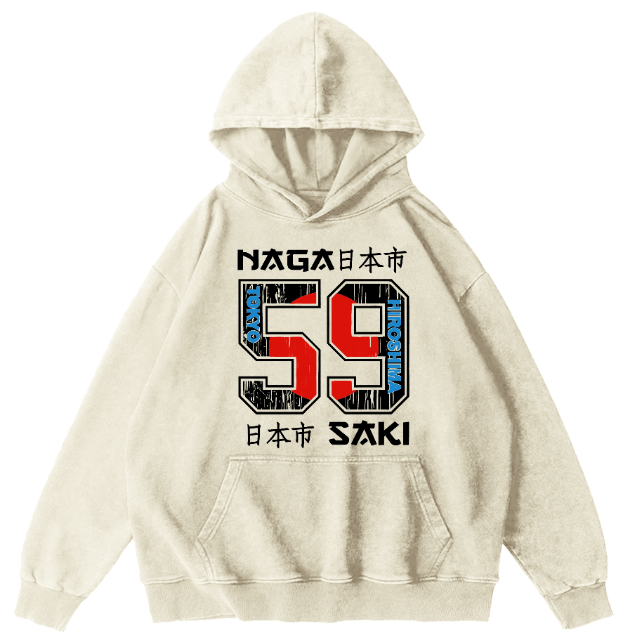 Number 59 in Japan City Vintage Washed Hoodie-Zazasy