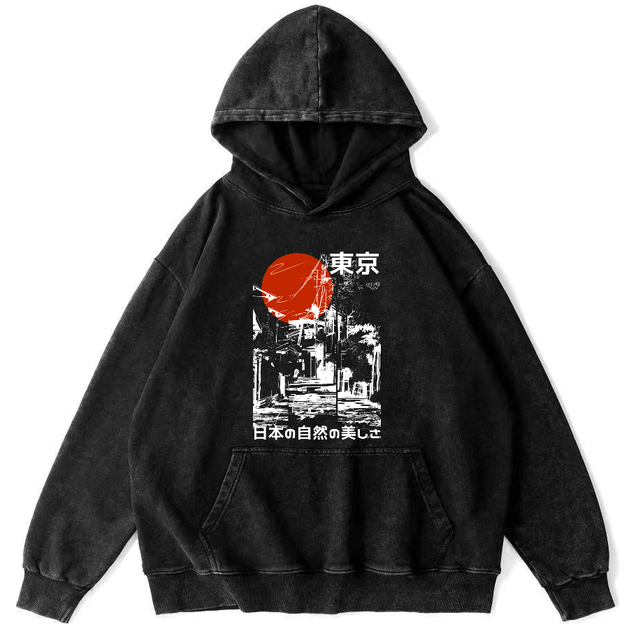 Tokyo's Natural Scenery Vintage Distressed Hoodie-Zazasy