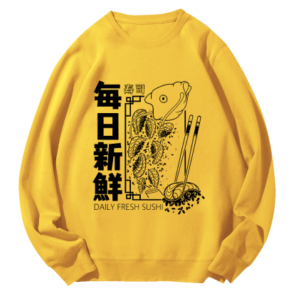 Fresh Sushi Daily Round Neck Sweatshirt-Zazasy