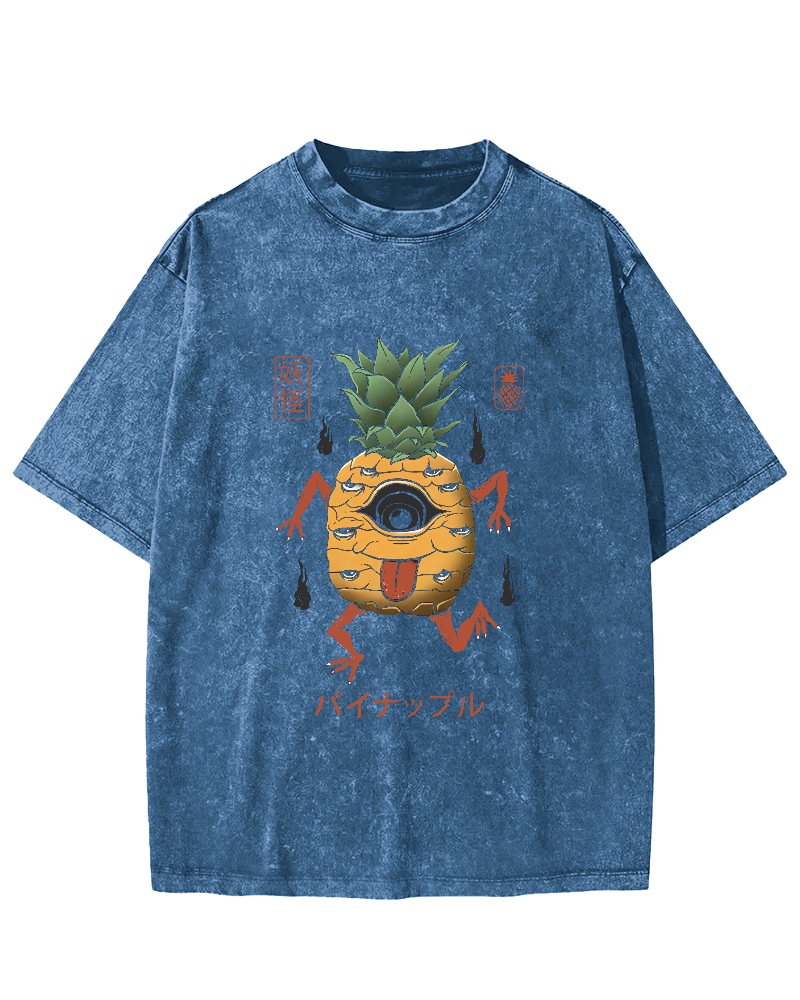 Funny Fruit Pineapple Japanese Style Vintage Distressed T-shirt-Zazasy