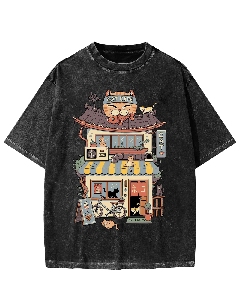 Japanese Cat Cafe Vintage Washed T-shirt