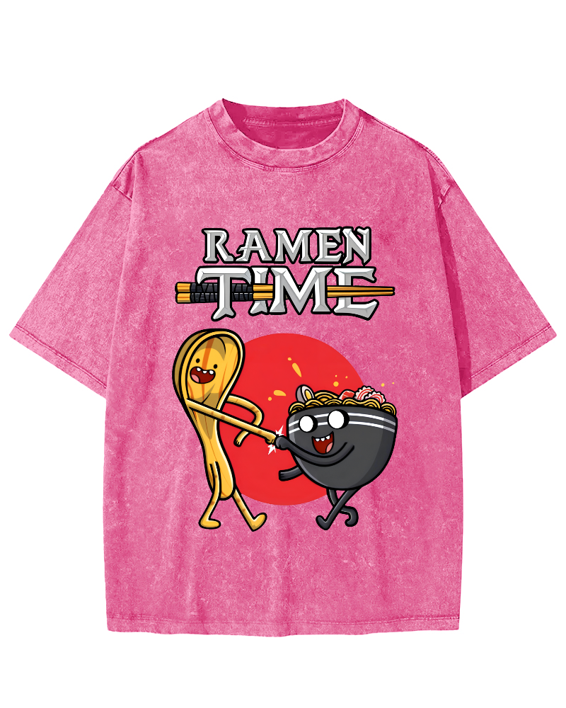 Ramen Time Japanese Vintage Washed T-shirt-Zazasy