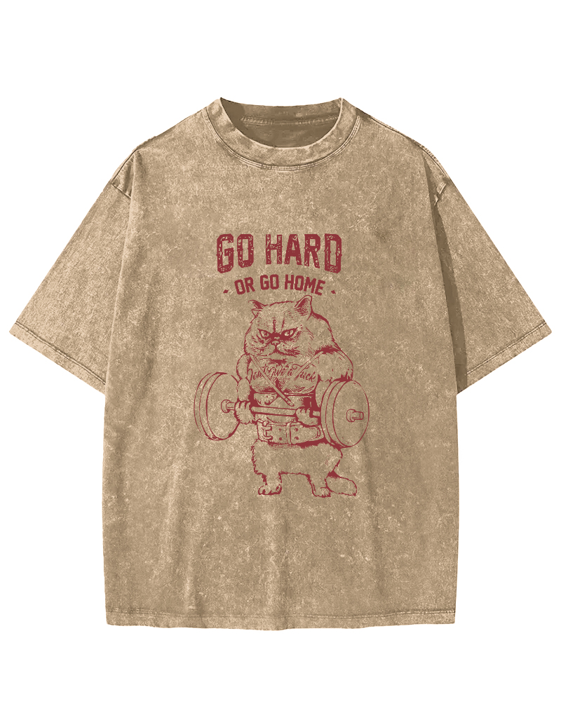 Abstract Fitness Cat Japanese Wash T-shirt-Zazasy