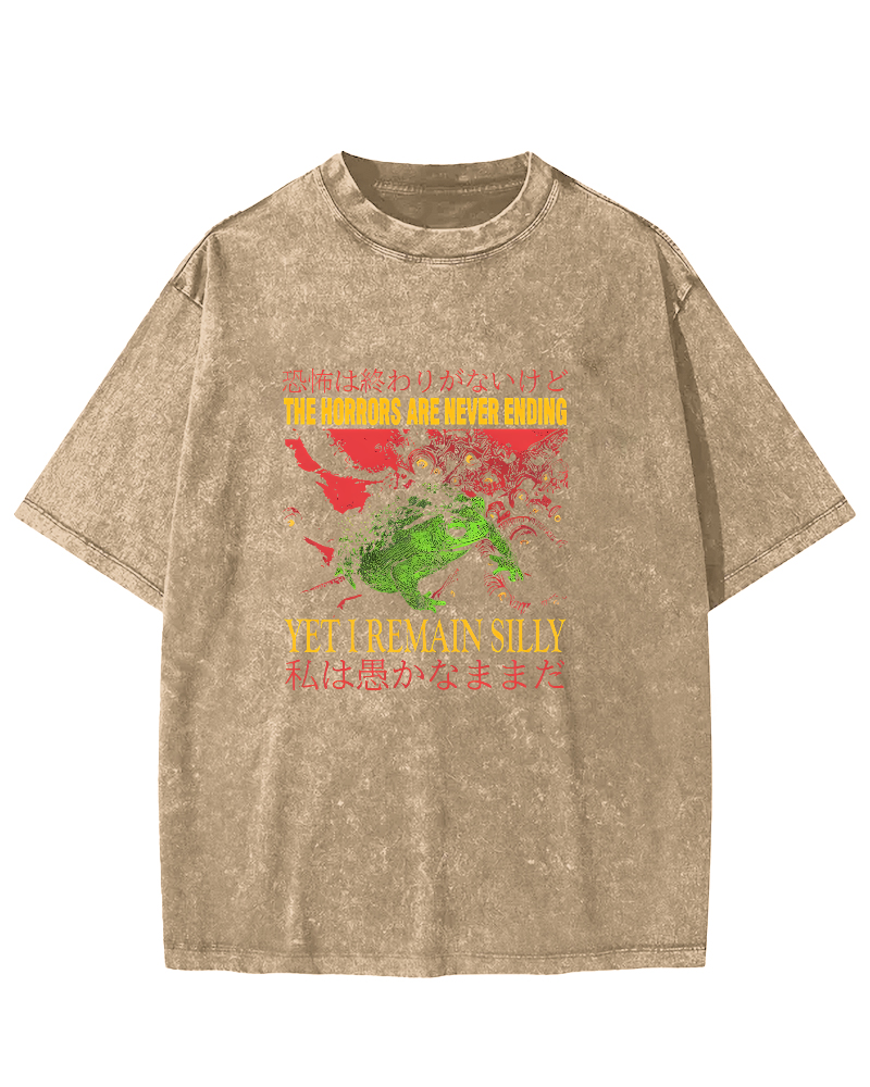 The Horrors Japanese Frog Washed T-Shirt-Zazasy