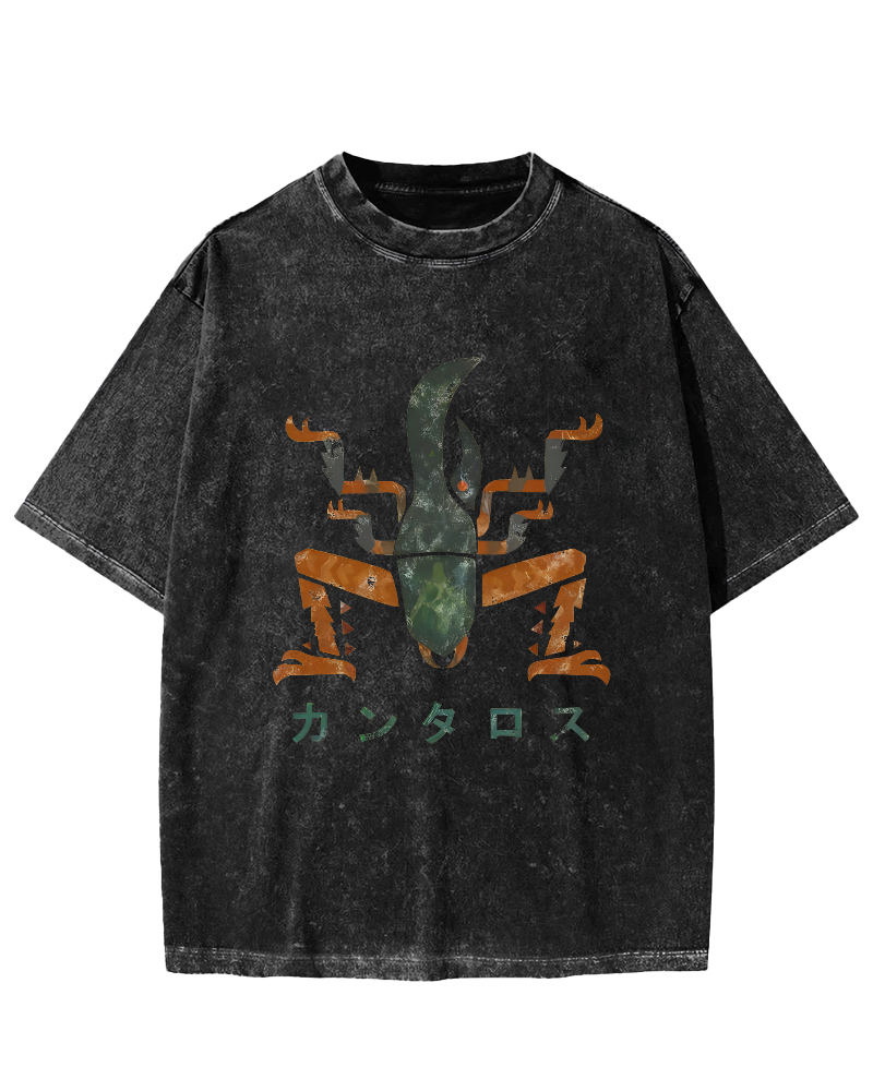 Retro Abstract Scorpion Vintage Washed T-shirt-Zazasy