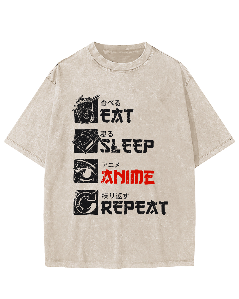 Daily Japanese Script Vintage Washed T-shirt-Zazasy