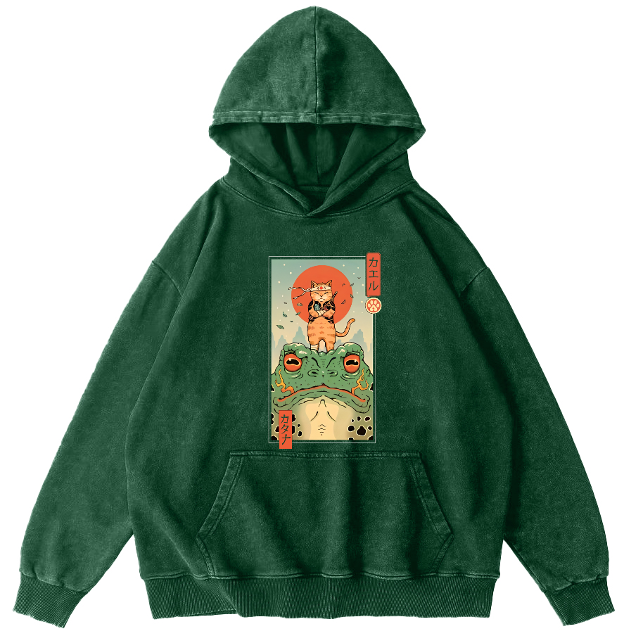 Frog and Cat Japanese Style Vintage Distressed Hoodie-Zazasy