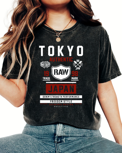 Retro Style Tokyo Text Vintage Washed T-shirt-Zazasy