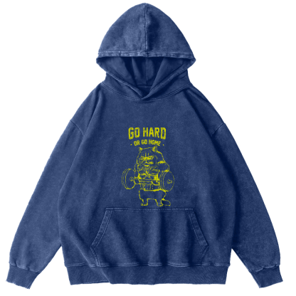 Retro Weightlifting Cat Japanese Washed Hoodie-Zazasy