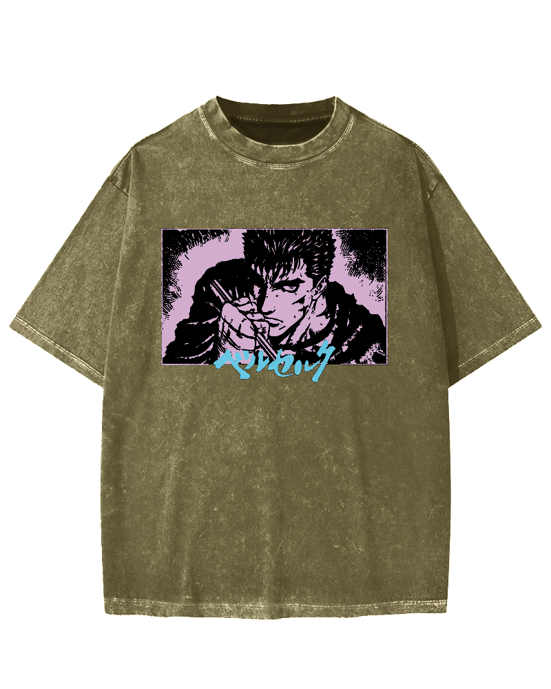 Japanese Anime BERSERK Vintage Washed T-shirt