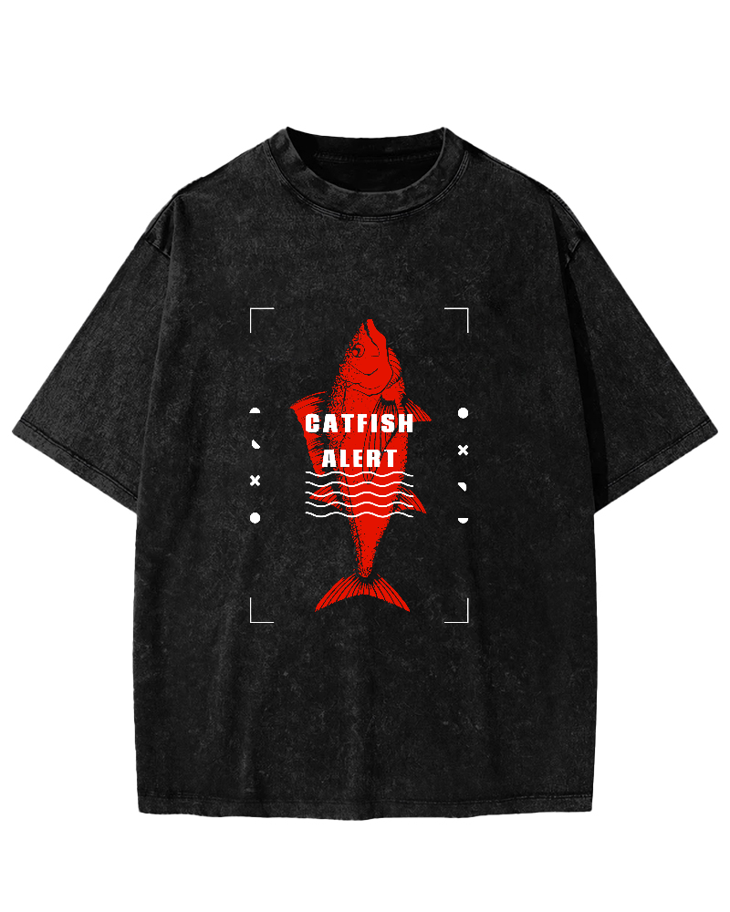 Sea Fish Pattern Vintage Distressed T-shirt-Zazasy