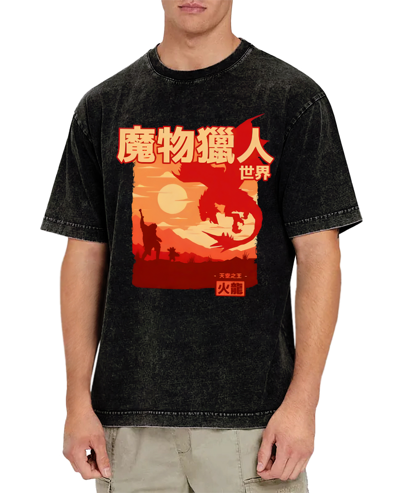 World Monsters Vintage Washed T-shirt-Zazasy