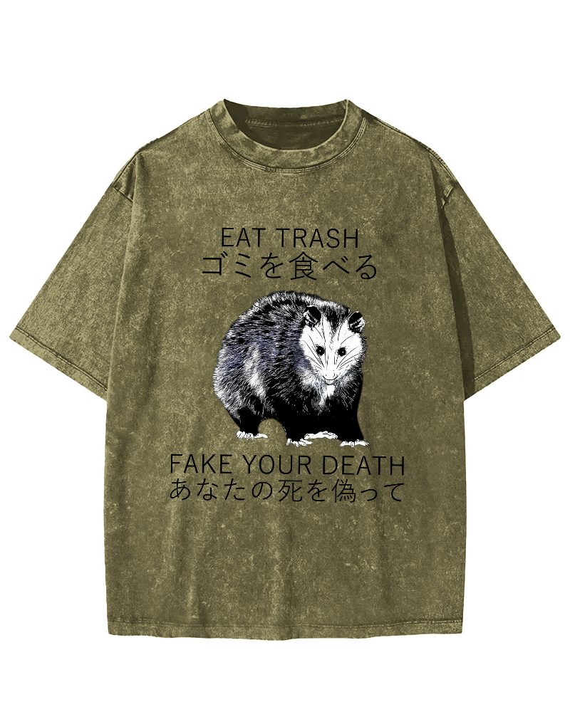 Japanese Style Opossums in Foraging Vintage Distressed T-shirt-Zazasy