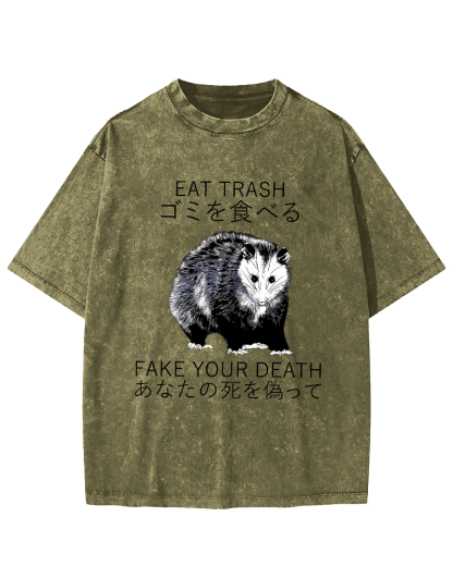 Japanese Style Opossums in Foraging Vintage Distressed T-shirt-Zazasy