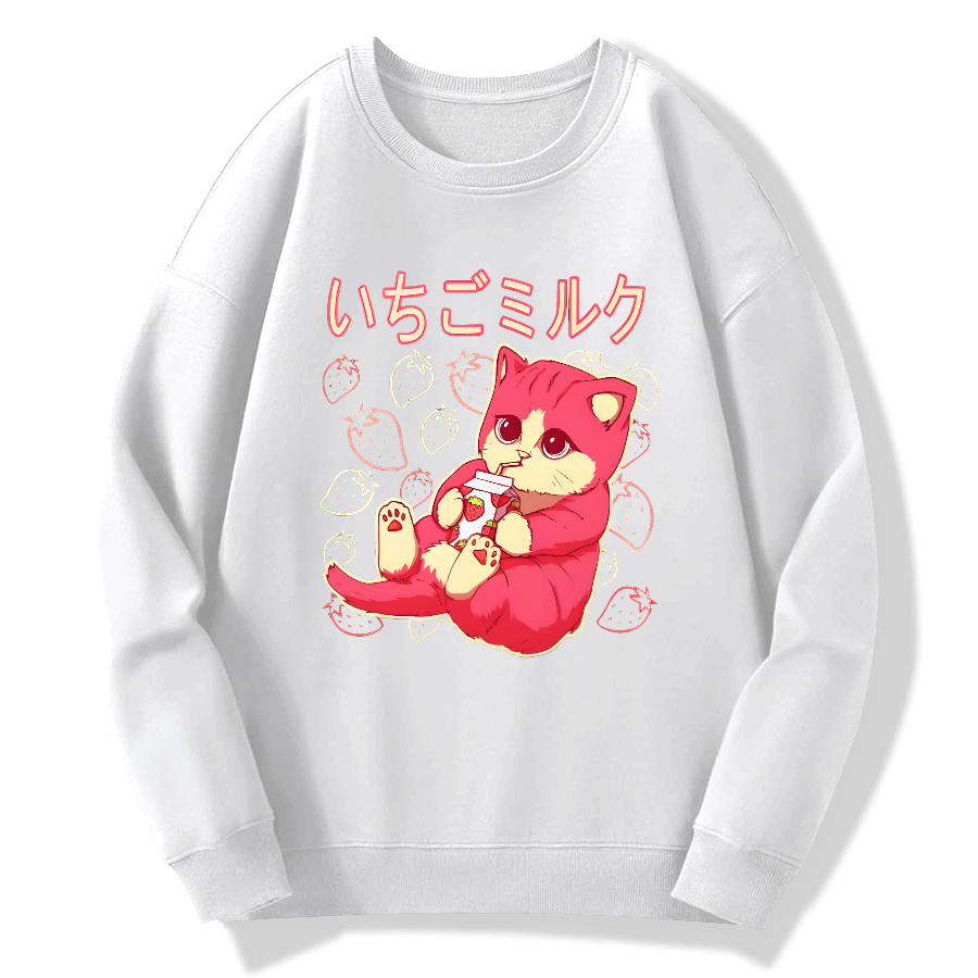 Strawberry Cat Cotton Pullover Sweatshirt
