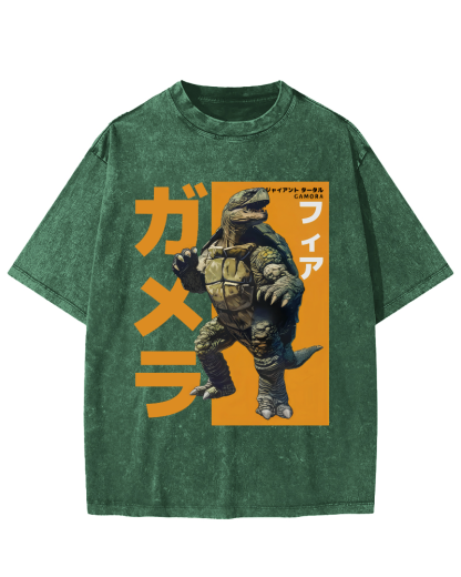 Crocodile Turtle Japanese Style Vintage Washed T-shirt-Zazasy