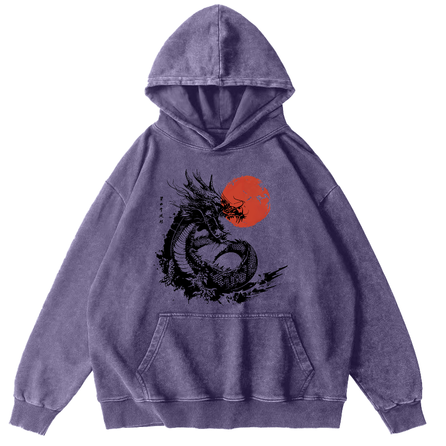 Japanese Style Sea Going Dragon Vintage Distressed Hoodie-Zazasy