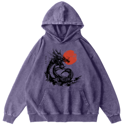 Japanese Style Sea Going Dragon Vintage Distressed Hoodie-Zazasy