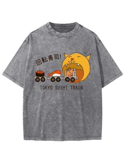 Tokyo Sushi Vintage Washed T-shirt-Zazasy