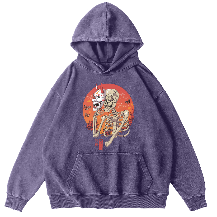 Mask Skeleton Man Vintage Distressed Hoodie-Zazasy
