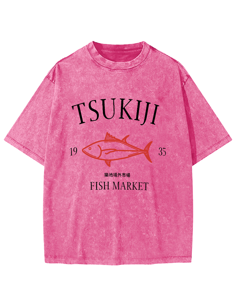Japan's Tsukiji Off Market Vintage Washed T-shirt-Zazasy