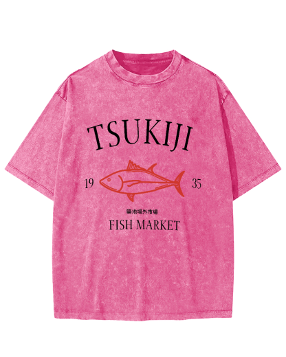 Japan's Tsukiji Off Market Vintage Washed T-shirt-Zazasy
