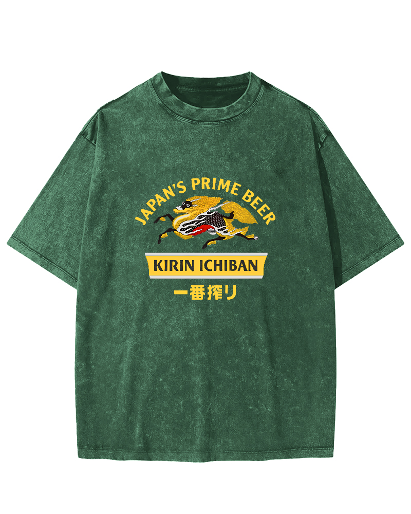 Kirin Ichiban Beer Logo Japanese Washed T-Shirt-Zazasy