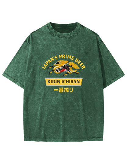 Kirin Ichiban Beer Logo Japanese Washed T-Shirt-Zazasy