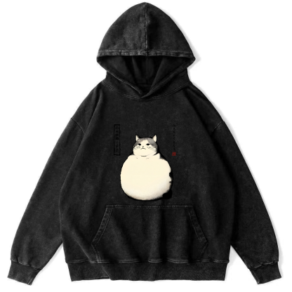 Obese Japanese Style Cat Vintage Distressed Hoodie-Zazasy