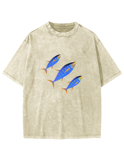 Abstract Tuna Pattern Vintage Distressed T-shirt-Zazasy