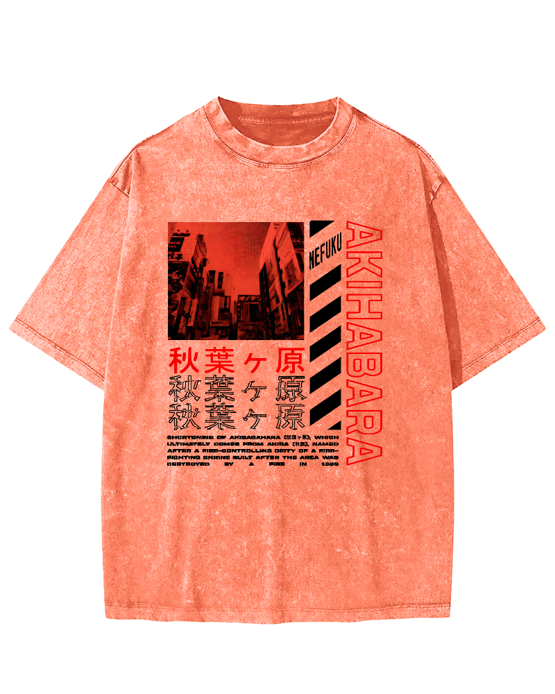 Akihabara Text Vintage Washed T-shirt-Zazasy