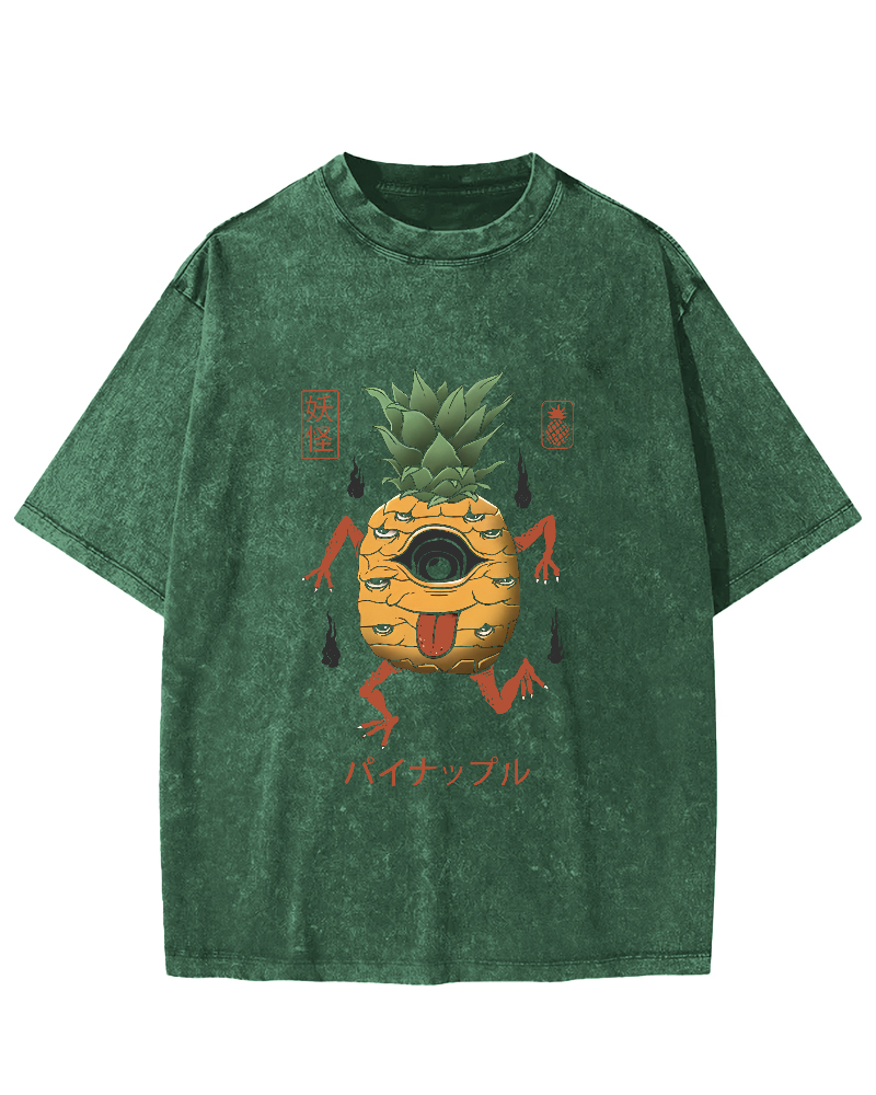 Funny Fruit Pineapple Japanese Style Vintage Distressed T-shirt-Zazasy