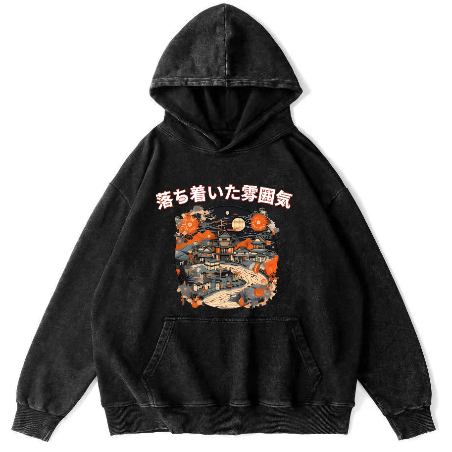 Sunset Scenery During the Edo Period Vintage Washed Hoodie-Zazasy