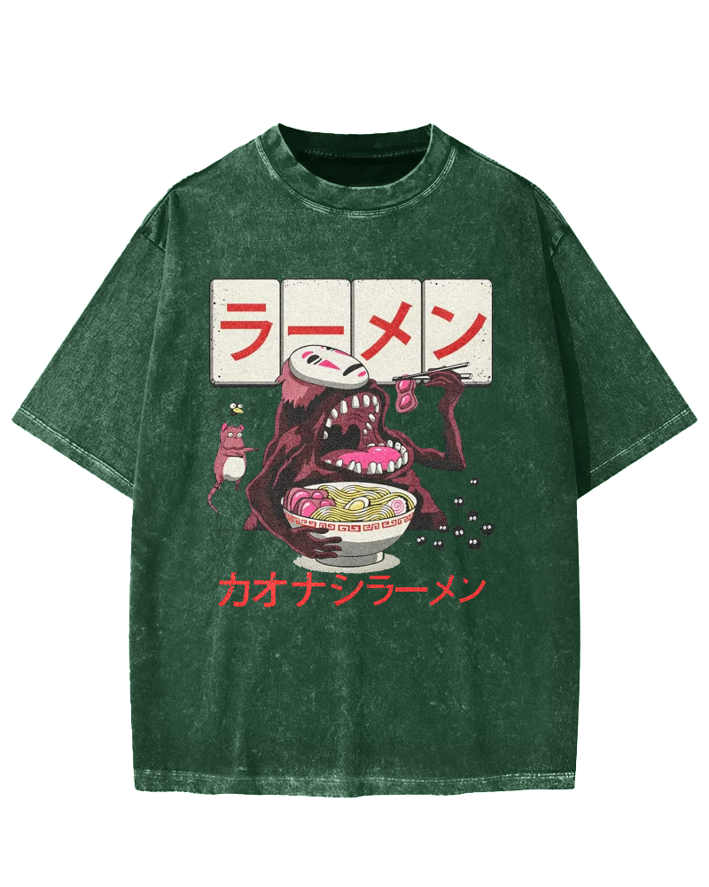 Japanese Anime No-Face Vintage Washed T-shirt
