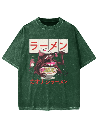 Japanese Anime No-Face Vintage Washed T-shirt