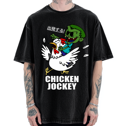 Zombie Riding Chicken Vintage Washed T-shirt