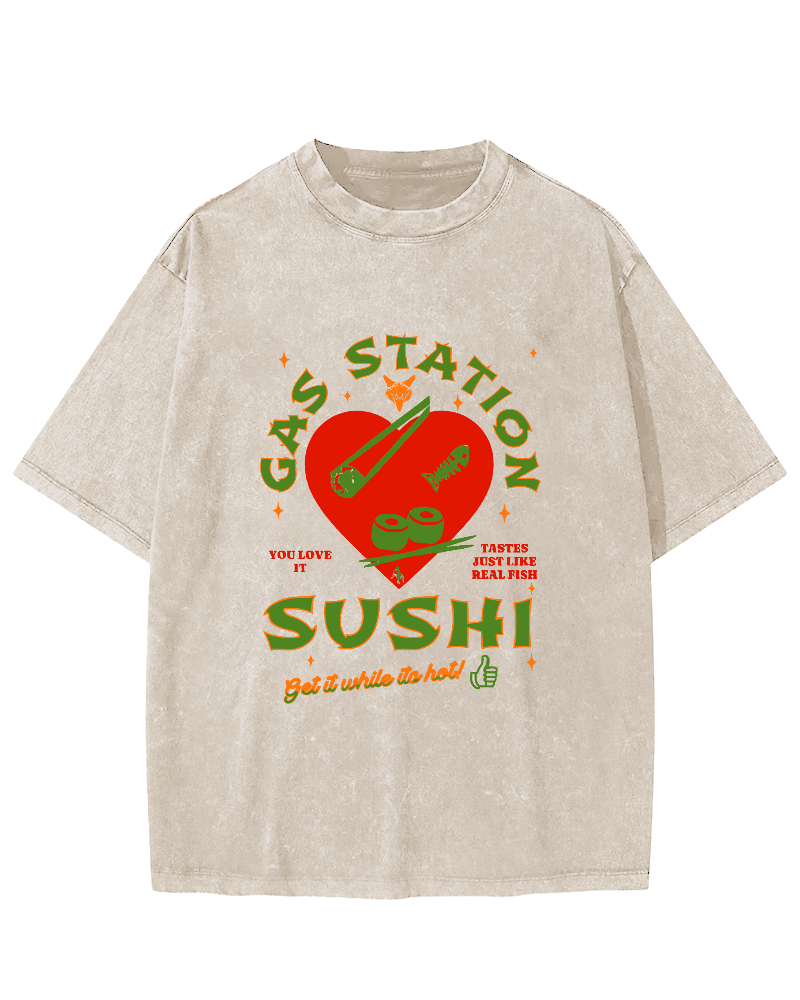I like Sushi, Japanese Style Vintage Washed T-shirt-Zazasy
