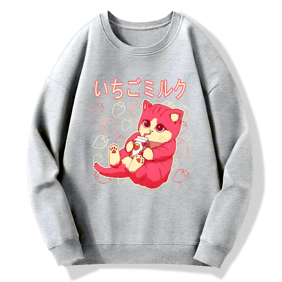 Strawberry Cat Cotton Pullover Sweatshirt