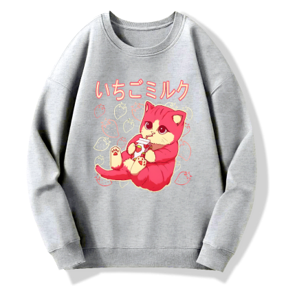 Strawberry Cat Cotton Pullover Sweatshirt